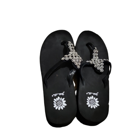 yellow box crystal flip flops